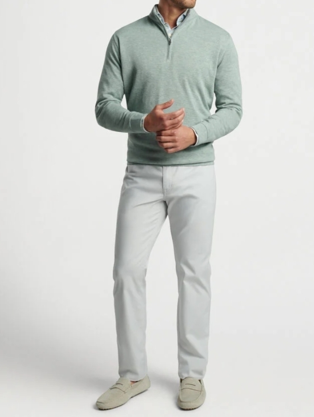 Peter Millar Men's Crown Comfort Quarter Zip Sweater Sage Green Size L